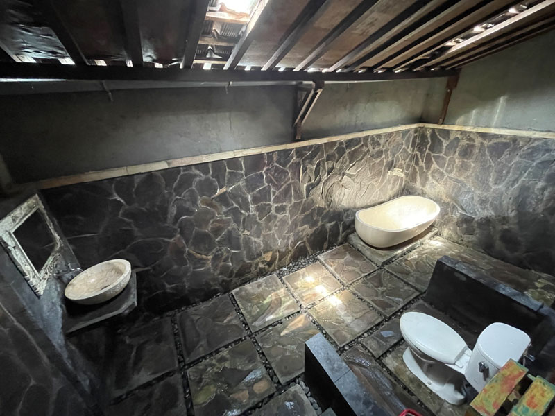 Badkamer bij hostel met zwembad in Ubud